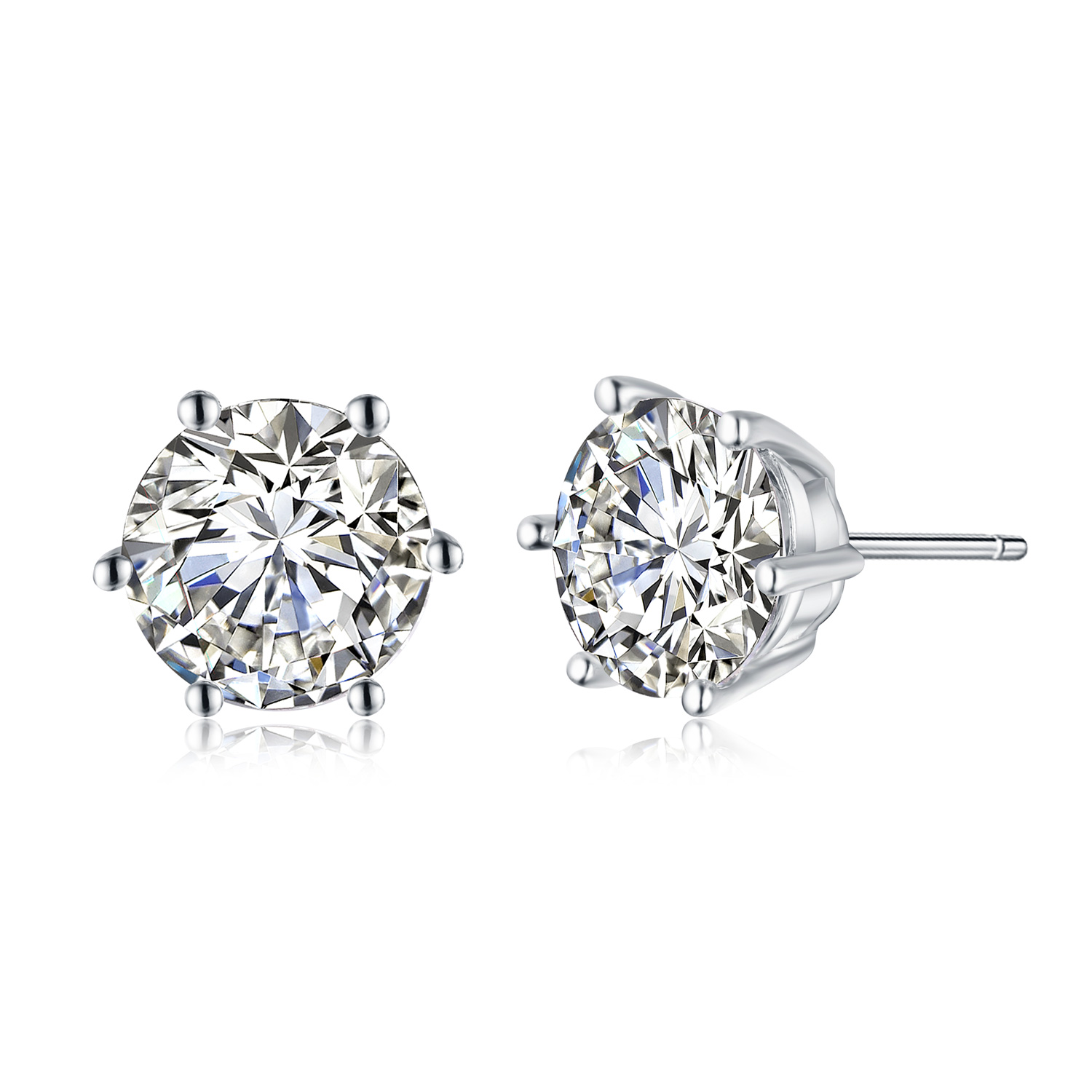 Fashion-925 Sterling Silver Six-Claw Stud Earrings for Women Fashion White Zircon Earrings Wedding Jewelry
