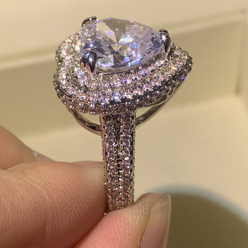 280 PCS Pave Micro White Sapphire Luxury Jewelry 925 Sterling Silver Diamond Gemstone Party Women Wedding Engagement Heart Band Ring Gift