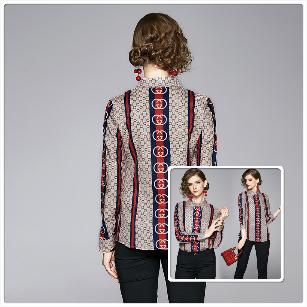 2020 Runway Fashion Designer Shirts Women Printed Long Sleeve Lapel Neck Slim Elegant Ladies Shirt Blouses Casual Office Button Shirts Tops, Customize
2020 Runway Fashion Designer Shirts Women Printed Long Sleeve Lapel Neck Slim Elegant Ladies Shirt Blouses Casual Office Button Shirts Tops, Customize