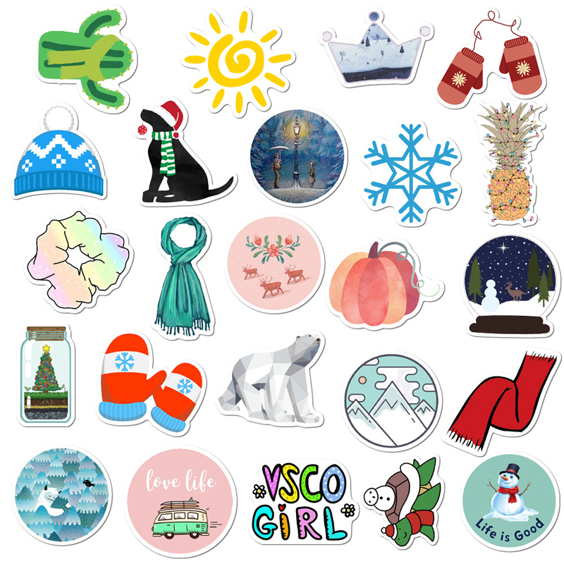 50pcs/Set Cartoon VSCO Girls Winter Scarf Snow Stickers For Children Toy Fresh Sticker For Suitcase Laptop Bicycle Phone Luggage