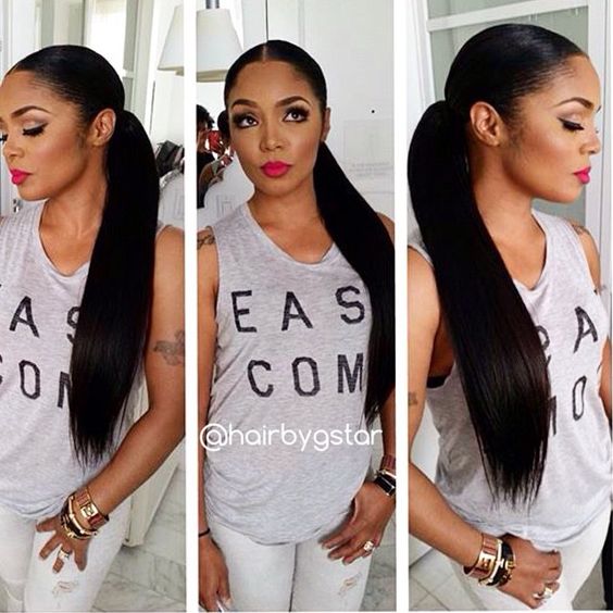 Long Ponytail Extension Hairpiece Straight Hair 18" Drawstring multi Colors for Black and White Woman brazilian Hair natural looking relaxed