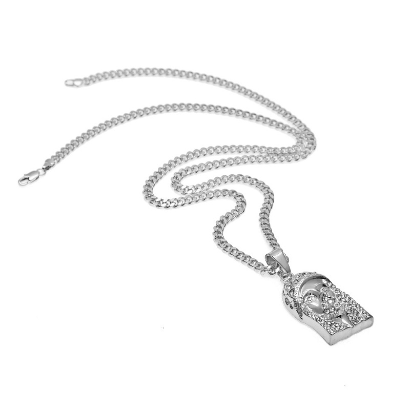Fashion- Hop Necklace Jewelry Iced Out JESUS Piece Pendant Necklace With 70cm Gold Cuban Chain