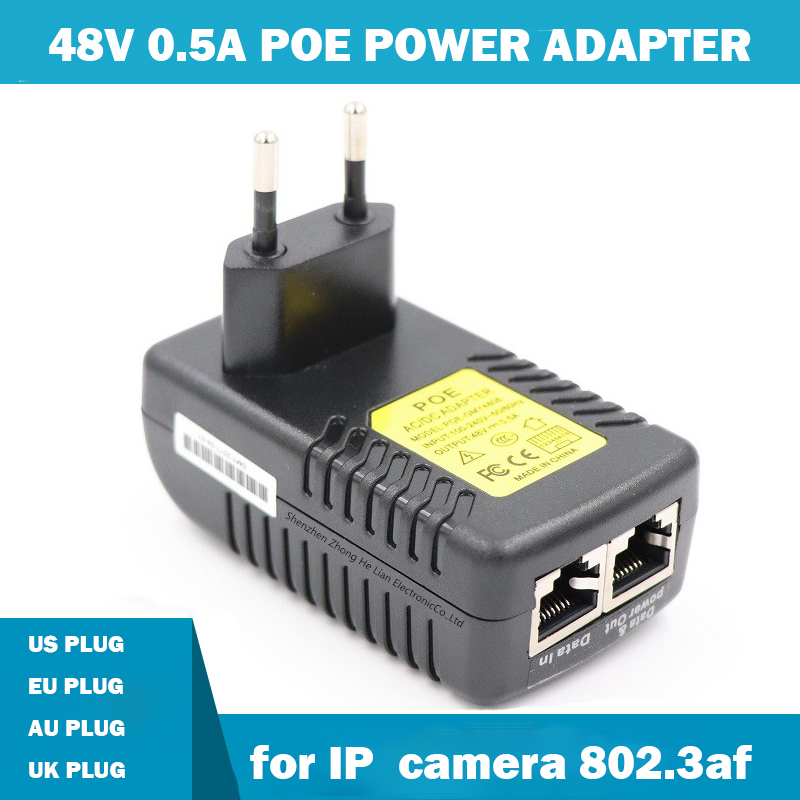 Standard RJ45 Cat.5 Ethernet POE Injector 48V0.5A poe power adapter for ip camera 802.3af