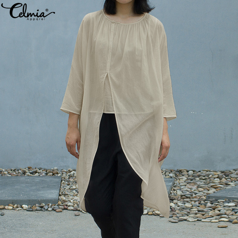 Vintage Asymmetrical Long Shirts Celmia Women Fashion Blouses 2020 Summer Split Tunic Tops Casual Loose Solid Pleated Blusas 5XL, Beige
Vintage Asymmetrical Long Shirts Celmia Women Fashion Blouses 2020 Summer Split Tunic Tops Casual Loose Solid Pleated Blusas 5XL, Beige