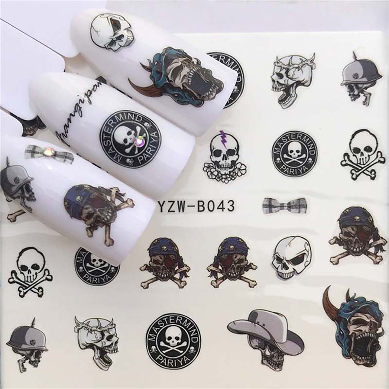 Self-adhesive Halloween Nail Stickers Cool Skull Nail Sticker Decals for Nails Art Decorations Finger Beauty Wraps