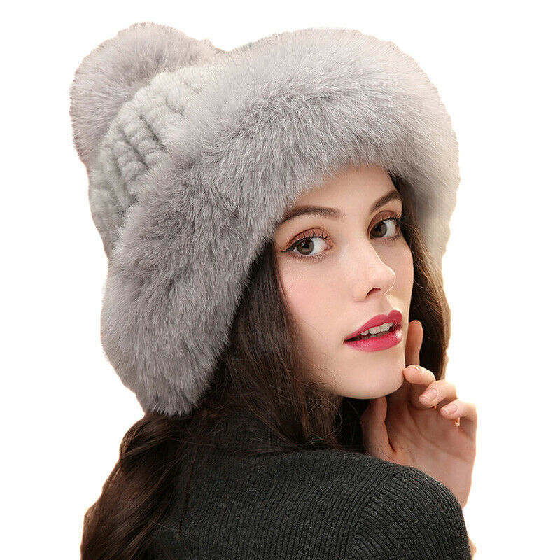 Real Mink Fur Christmas Hats Real Fox Fur Brim Winter Warm Cap For Women 9Colors