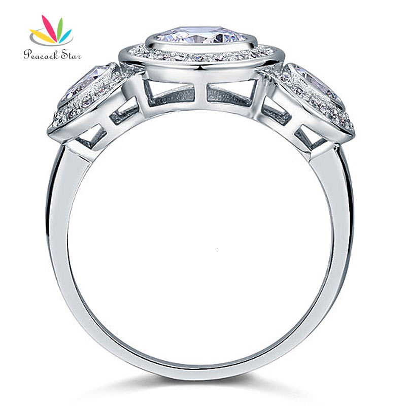 Peacock Star Art Deco 2.5 Solid 925 Sterling Silver Wedding Engagement Ring Jewelry CFR8089 V191128