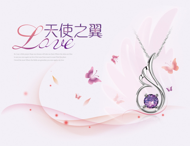 Wholesale-(without chain) Angel Wings Crystal zircon pendant necklace Fine Jewelry 925 Sterling Silver for Women Gift of Love Jewelry