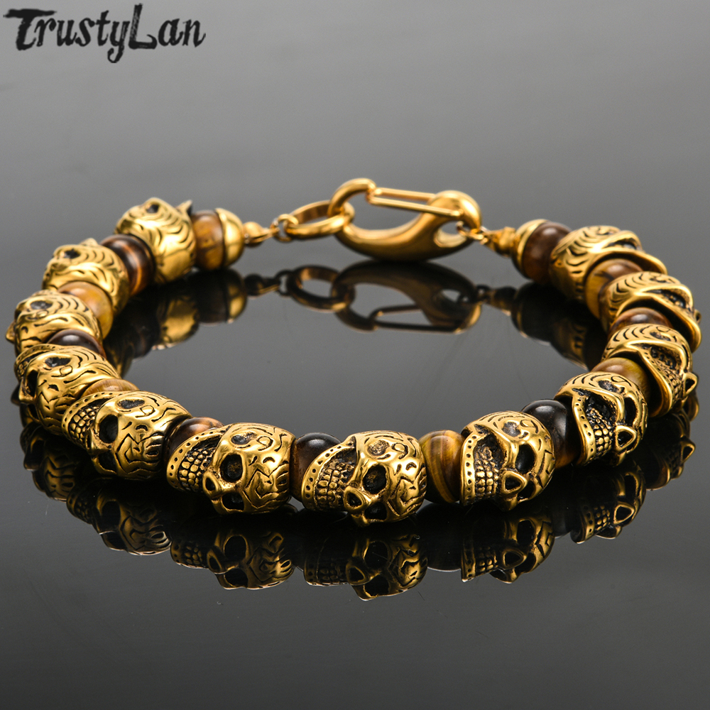 Natural Stone Skull Beads Bracelet Men Gothic Gold Stainless Steel Mens Skull Bracelets Biker Jewelry For Men Best Friends Gifts
Natural Stone Skull Beads Bracelet Men Gothic Gold Stainless Steel Mens Skull Bracelets Biker Jewelry For Men Best Friends Gifts