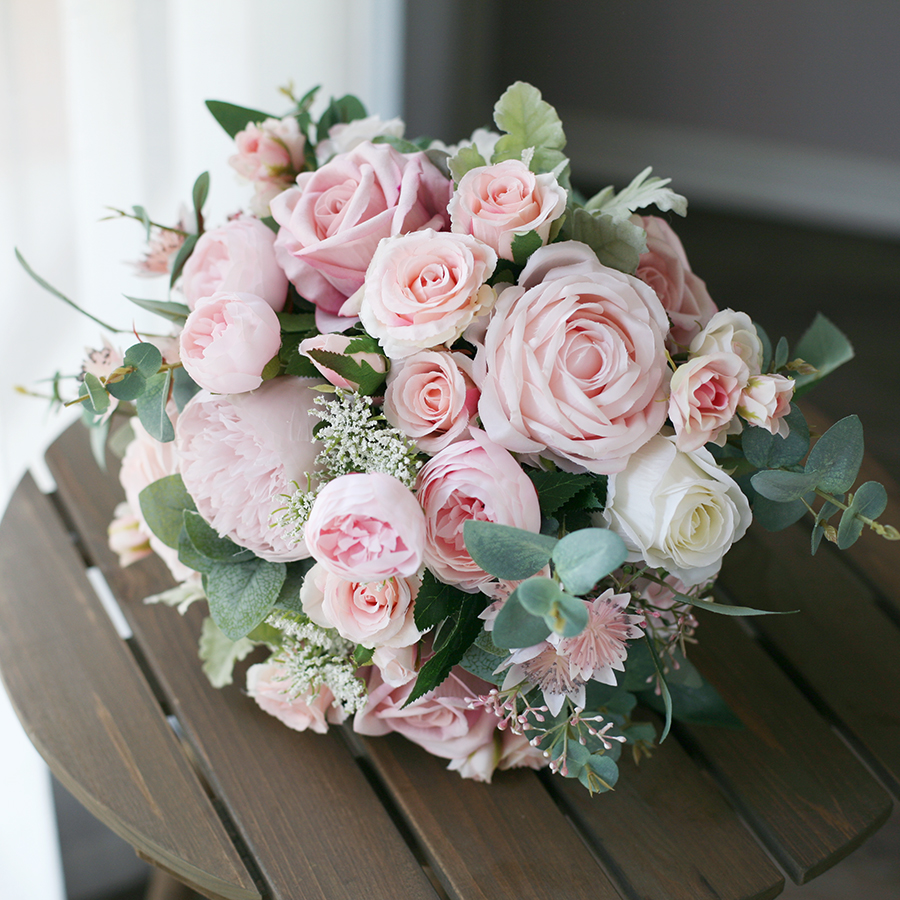 New Blush Pink Bridal Holding Brooch Bouquet 2020 Rose Cheap Silk Wedding Decoration Artificial Bridesmaid Bridesmaid Bouquet Mariage