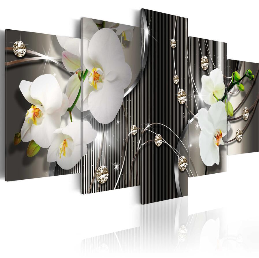 ( No Frame ) Diamond Orchid Canvas Print Modern Abstract Flower Floral Art Painting Home Decoration Gift for Love, Choose Color & Size