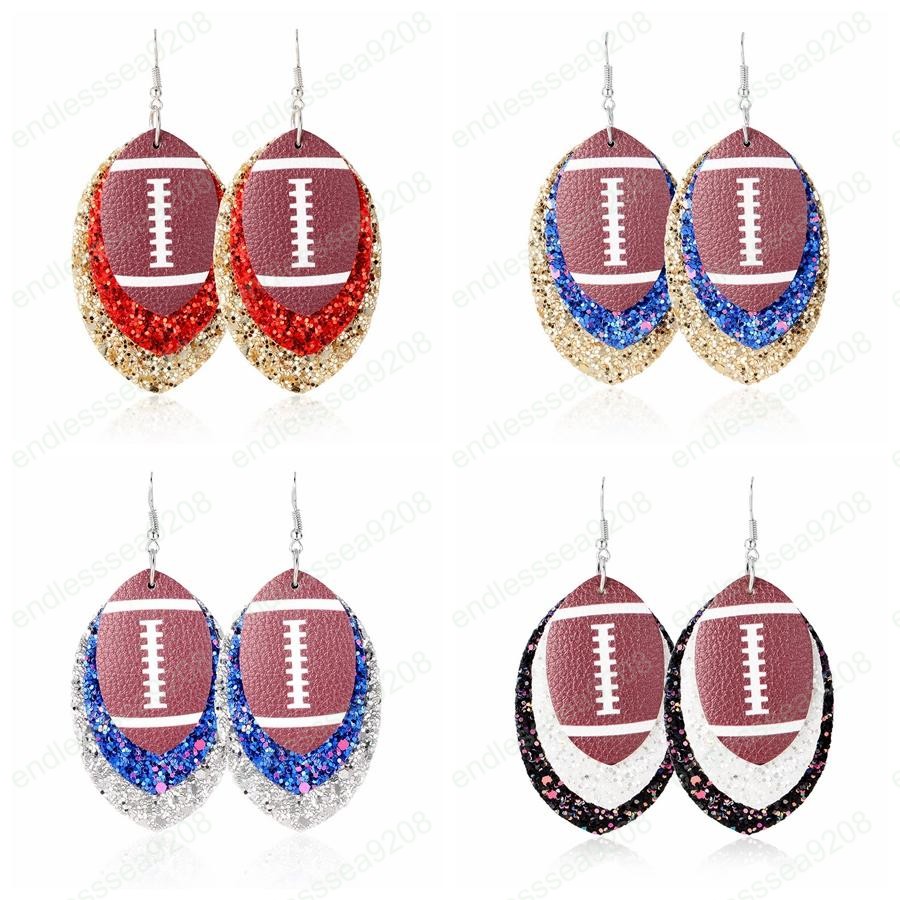 Football Sports PU Leather Earrings Woman Rugby Sequins Baseball Water Drop Earrings Lady Jewelry Xmas Party Gift