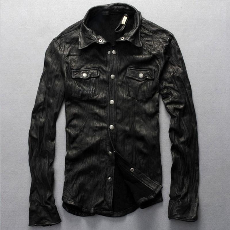 slim fit men's genuine shirt soft sheepskin shirts black fold thin leather jacket men tight style -XXXL
slim fit men's genuine shirt soft sheepskin shirts black fold thin leather jacket men tight style -XXXL