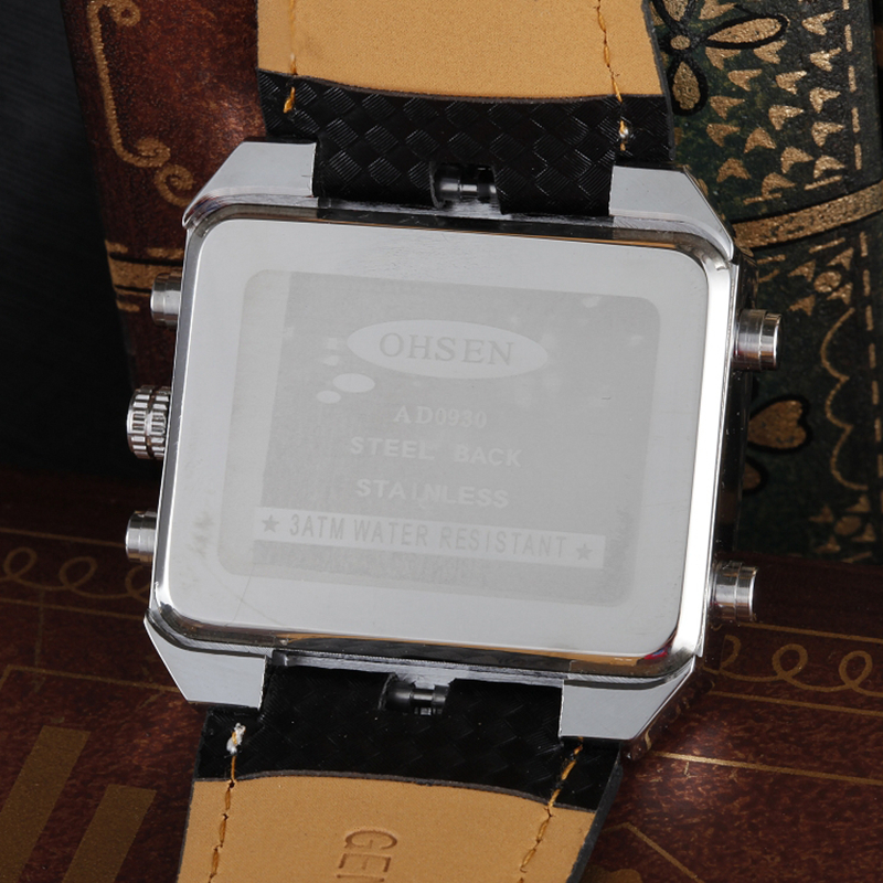 OHSEN Digital Watch Men Waterproof Analog Led Sport Watches for Men Leather Bracelet Alarm Wristwatches Relogio Masculino 0930 LY191213