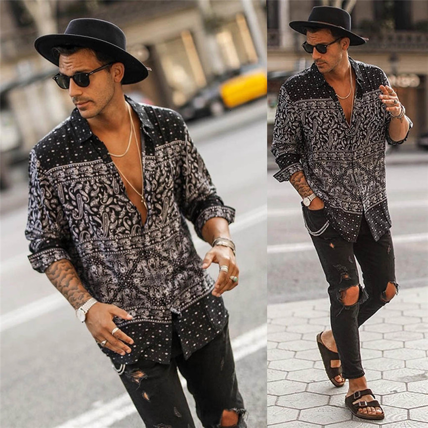 Mens Shirts Autumn Fashion Casual Long Sleeve Beach Top Loose Casual Shirt Blouse High Quality Soft Comfortable Males Shirt