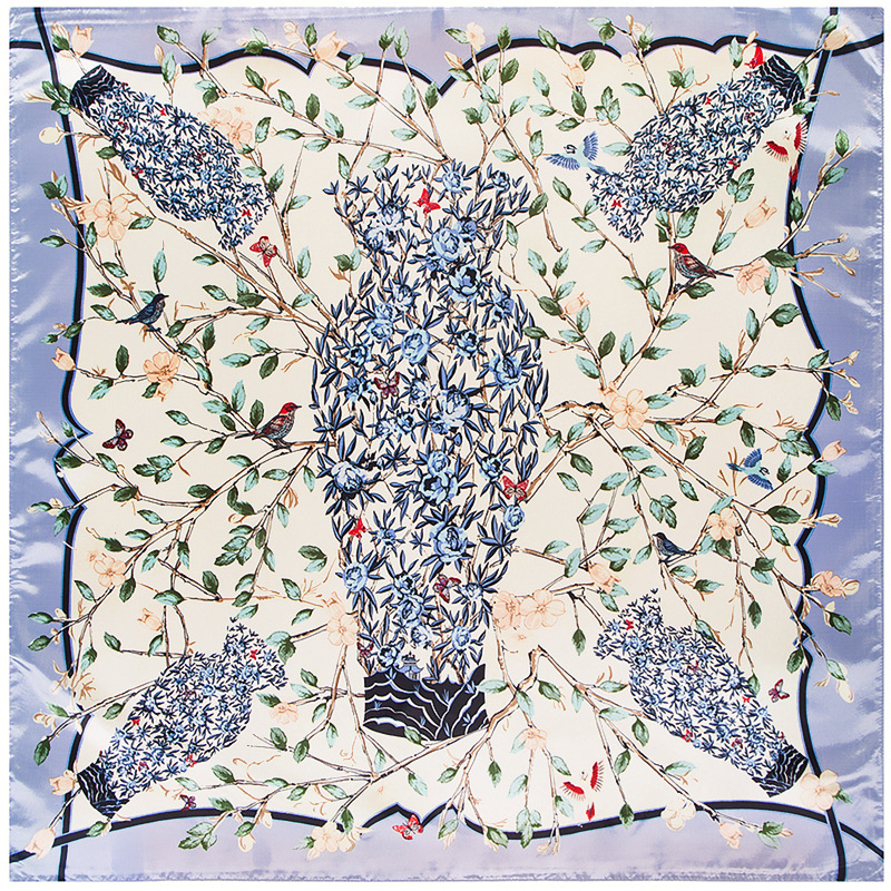 Fashion- new high quality Silk Scarf 90cm*90cm Green Vase Branches Camellia Ms. Silk scaves fast ship