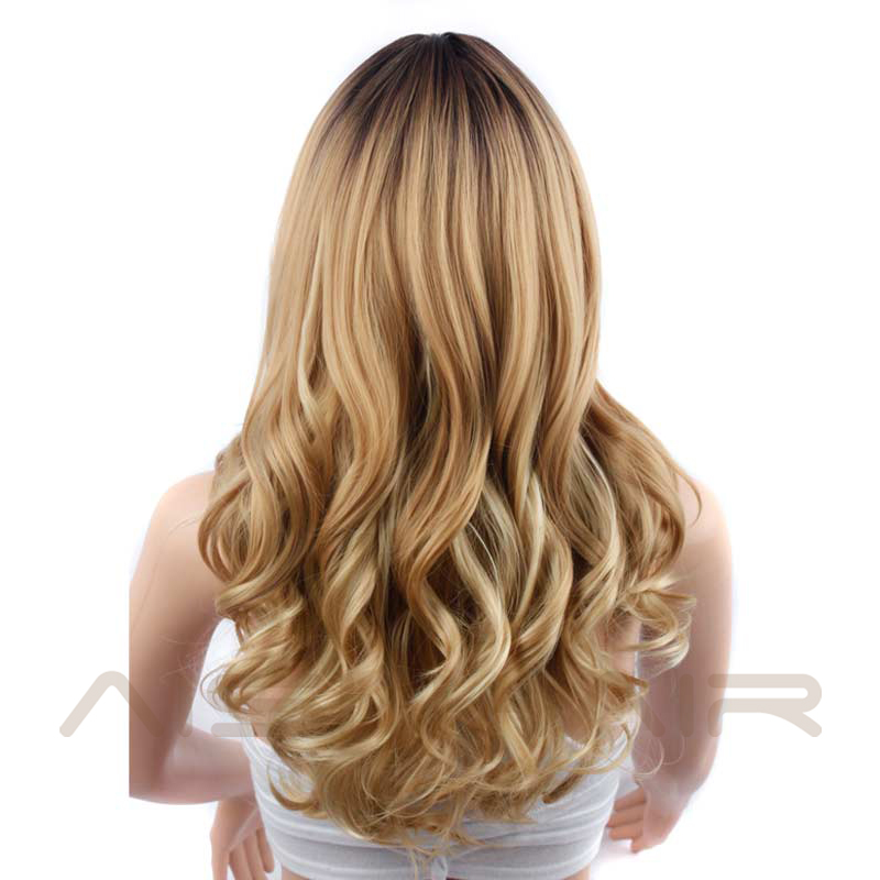 Fashion Long Middle Part Blonde Ombre Wig Synthetic Long Wavy Natural Hair
