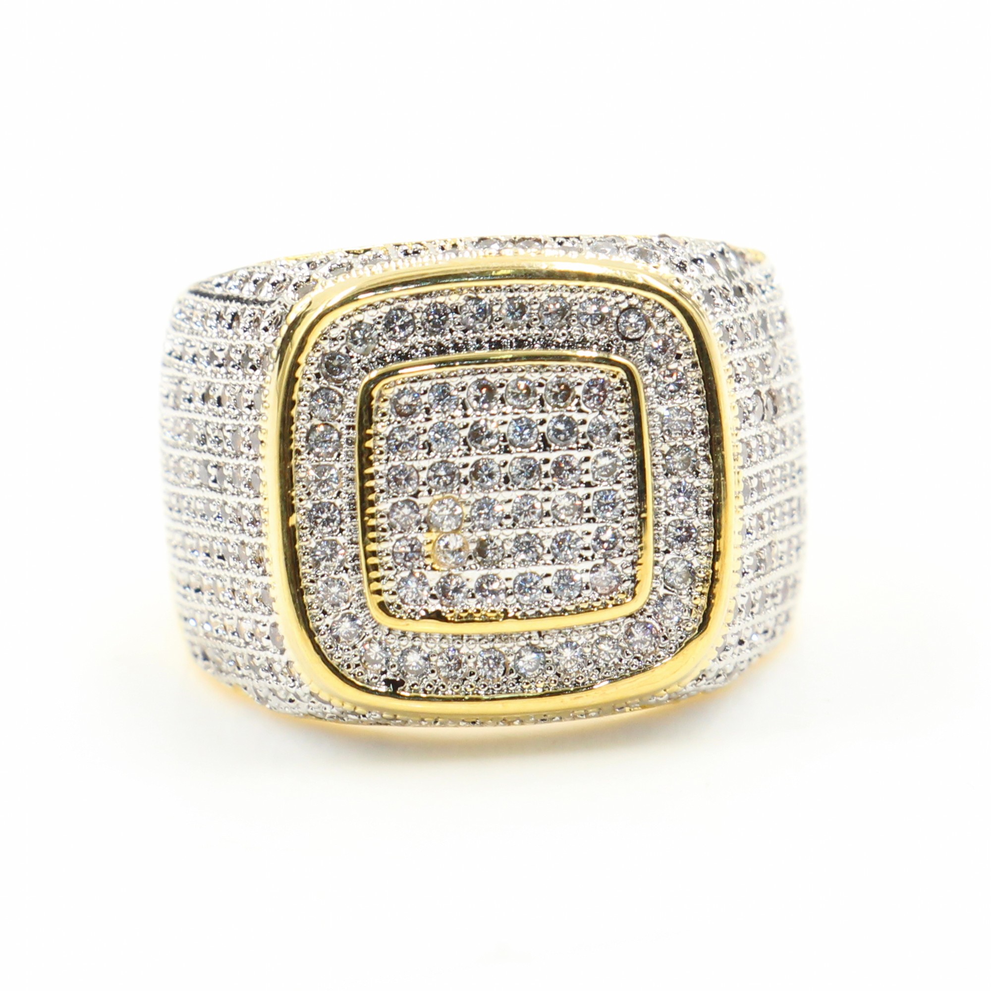 Victoria Wieck Sparkling Deluxe Jewelry 925 Sterling Silver&Gold Fill Pave Micro White Clear Topaz CZ Diamond Wedding Band Ring for Men Gift