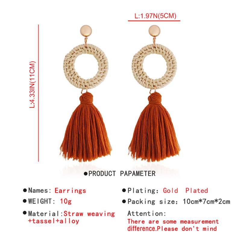 Grass woven fringed pendant earrings, bohemian style, new handmade fashion tassel pendant earrings female models girls