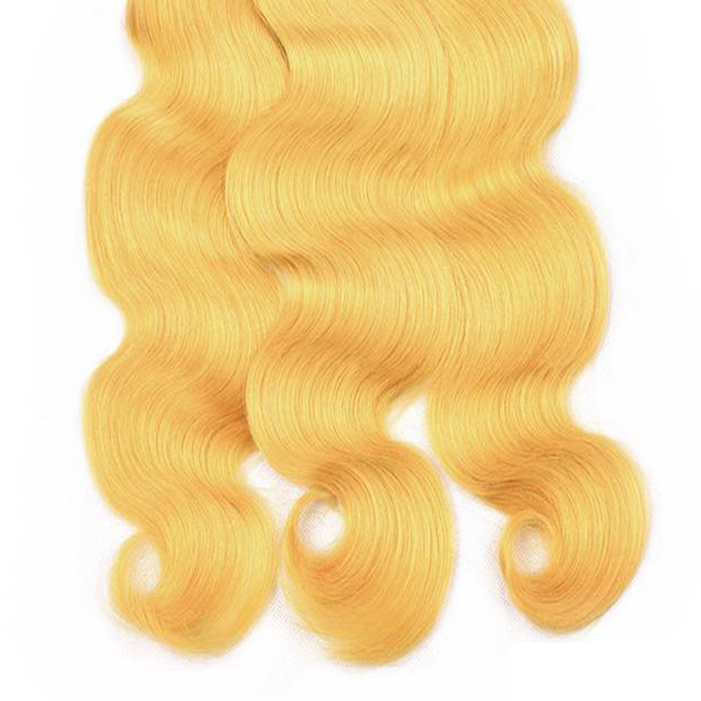 Virgin Malaysian Human Hair Pure Yellow Body Weave Wefts 3Bundles Light Yellow Body Wave Virgin Remy Human Hair Extensions Wefts