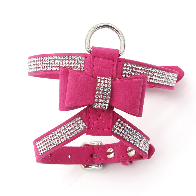 Soft Suede Dog Harness Pet Vest Adjustable Shining Diamonds Bow Rhinestone Pet Cat Collar Harnesses For Small Medium Dogs Pet Product