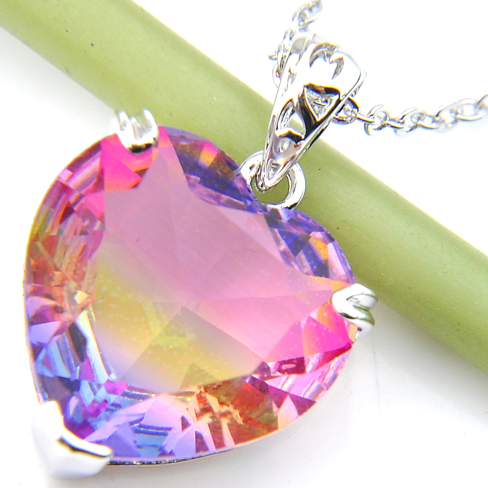 Luckyshine Woman Heart Bi colored Tourmaline Pendants 925 Silver Necklace Pendant Jewelry