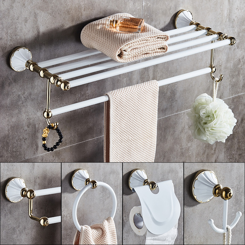 304 Stainless Steel Bathroom Accessories Set Gold & White Towel Rack Toilet Brush Holder Corner Glass Shelf Bath Hardware Set
304 Stainless Steel Bathroom Accessories Set Gold & White Towel Rack Toilet Brush Holder Corner Glass Shelf Bath Hardware Set