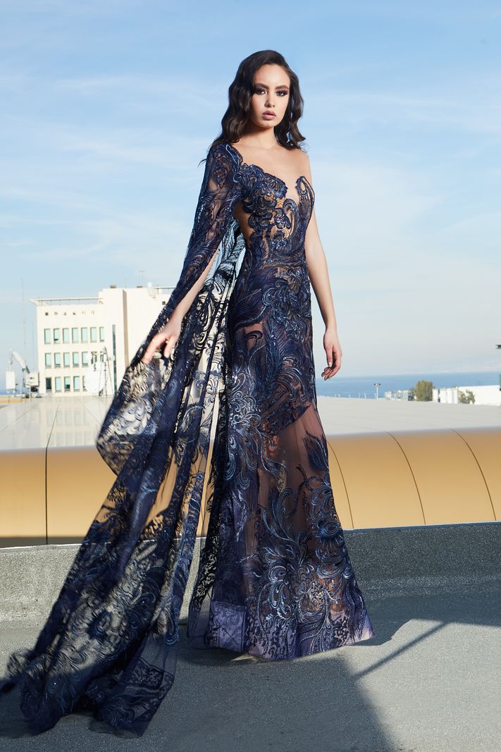 2020 Modest Sexy One Shoulder A Line Evening Dresses With Wrap Lace Applique Formal Dresses Sweep Train Party Gown
