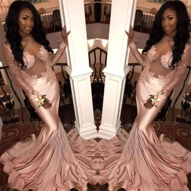 2019 See-Through Black Girls Mermaid Formal Gowns Lace Appliques Prom Dresses Long Sleeve Evening Gowns vestido de noche, Gold
2019 See-Through Black Girls Mermaid Formal Gowns Lace Appliques Prom Dresses Long Sleeve Evening Gowns vestido de noche, Gold