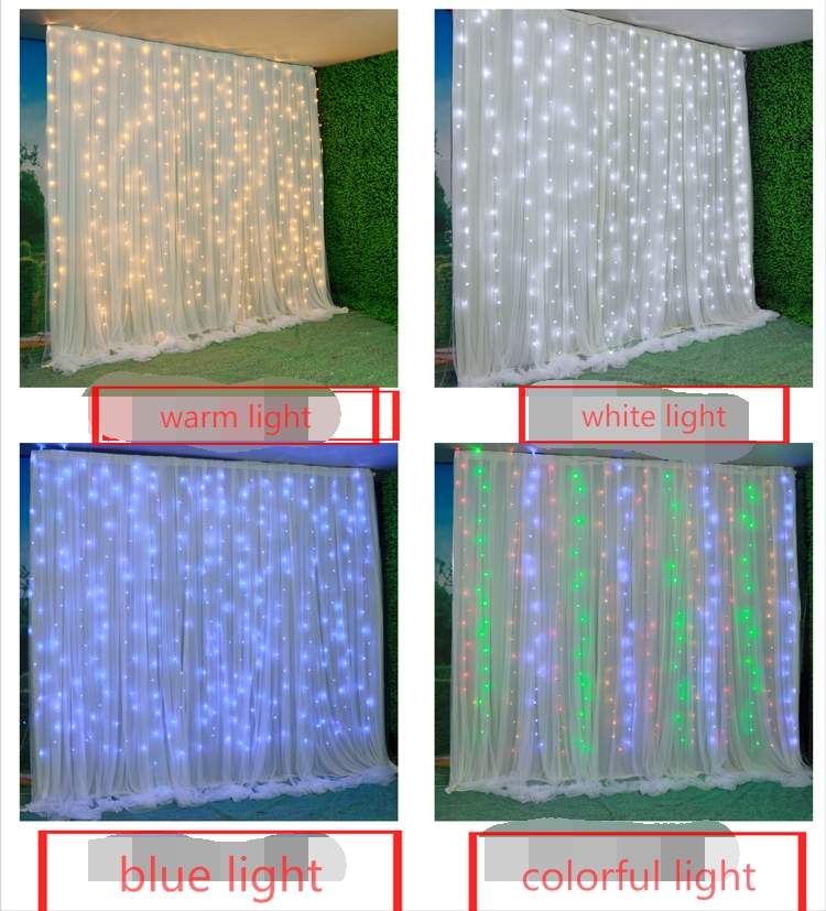2 layers Colorful wedding backdrop curtains with led lights event party arches decoration wedding stage background silk drape decor 3M X 3M