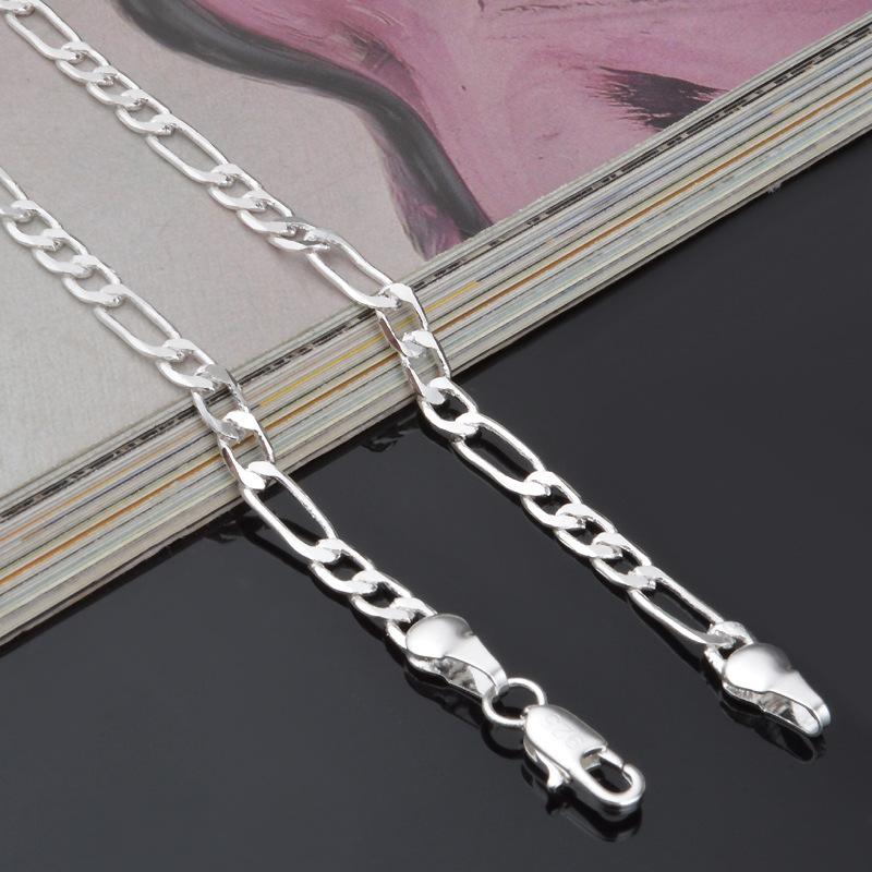 4mm Figaro Chain Necklace Fashion Classic Mens Long Necklace For Men Women 925 Sterling Silver Chain Jewelry 16 18 20 22 24Inches