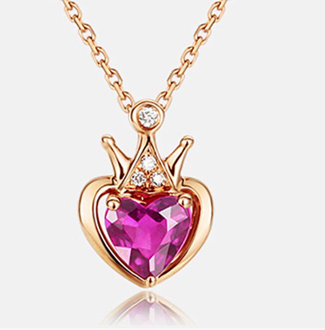 Color gold necklace crown red tourmaline clavicle chain heart-shaped fashion ladies diamond pendant necklace WY405