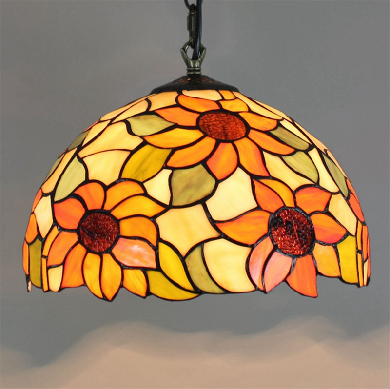 European creative sun flower glass chandelier Tiffany stained glass bar club pastoral retro restaurant art chandelier lamps TF021