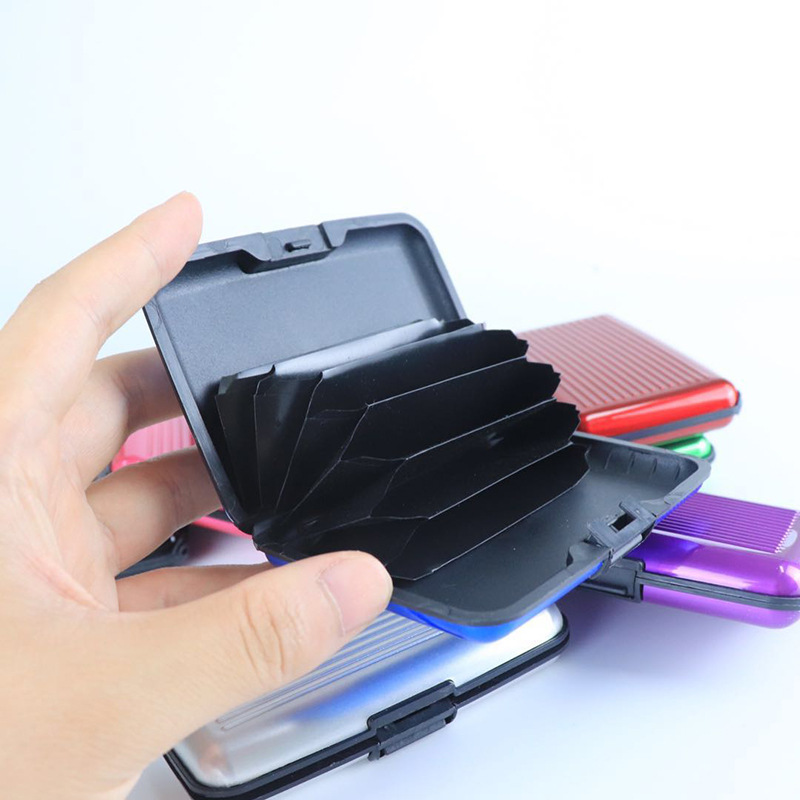 Aluminum Alloy Mini Briefcase Card Holders Color Anti-Magnetic Card Box Protable Cover Case Upscale Stripe Resistant Aluma Wallet BH2524 CY