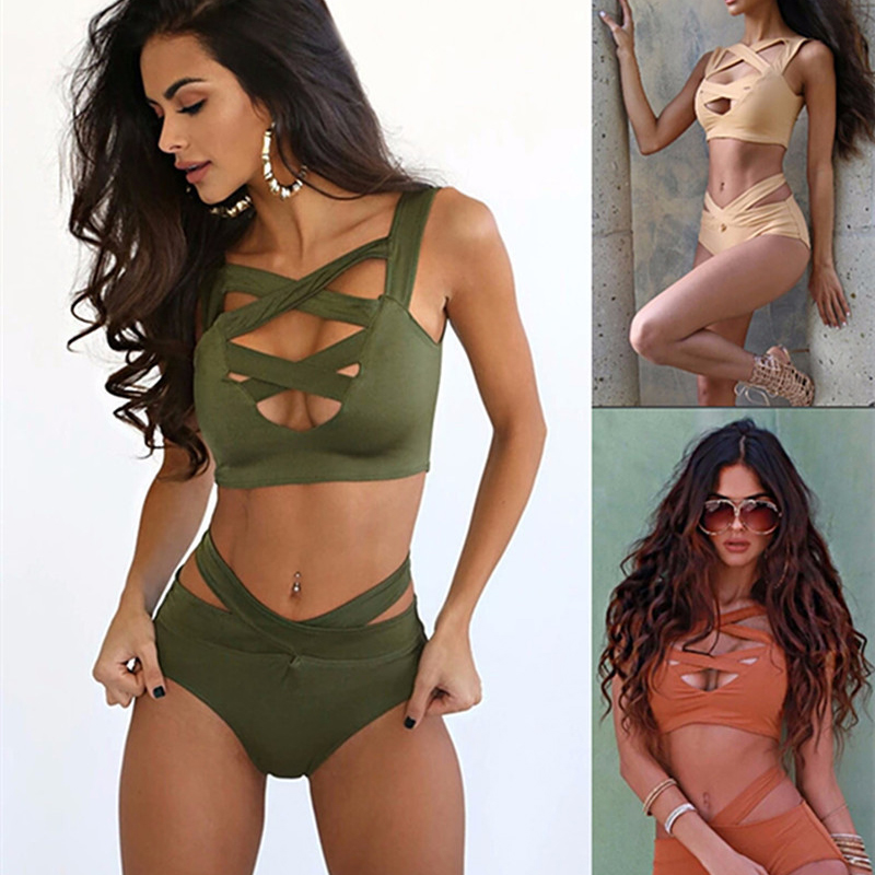2019 New Sexy Bikini Sets Solid Swimsuit Push Up High Waist Bikini Swimwear Swimsuit Bathing Suit Women Swim Wear1
