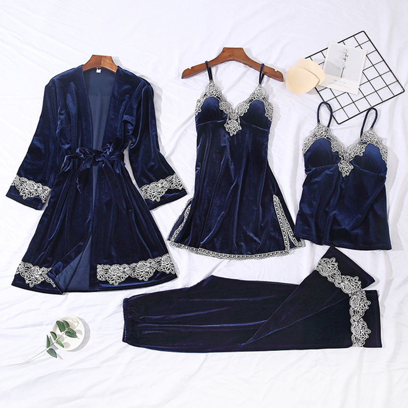 4 Pieces Velvet Warm Pajamas Set Women Sexy Lace Sleepwear Pajamas Suit Winter Sling Nightdress Woman Nightwear, Picture colors
4 Pieces Velvet Warm Pajamas Set Women Sexy Lace Sleepwear Pajamas Suit Winter Sling Nightdress Woman Nightwear, Picture colors