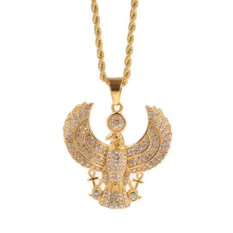 Stainless steel hip hop necklace ancient Egyptian god of protection agle Anhe Cross Pendant diamond jewelry accessories
Stainless steel hip hop necklace ancient Egyptian god of protection agle Anhe Cross Pendant diamond jewelry accessories