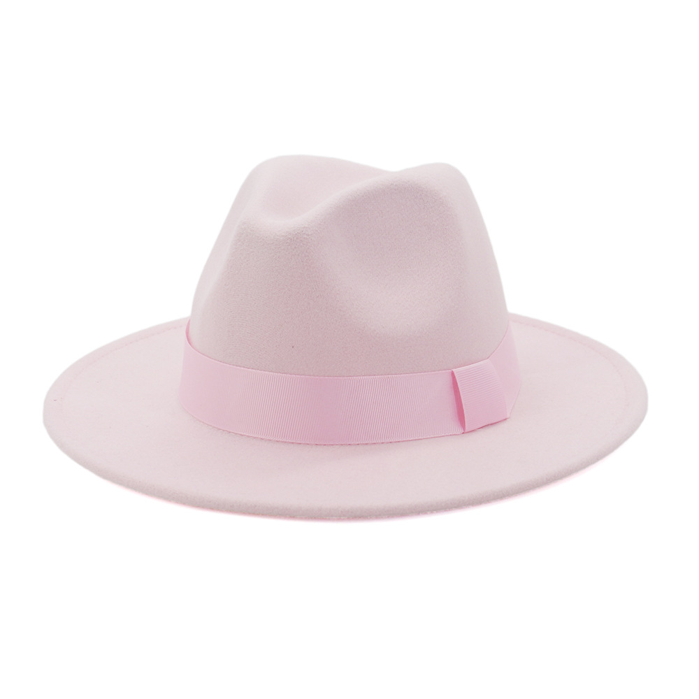 Lime Green Solid Color Wool Felt Jazz Fedora Hats with Ribbon Band Women Men Wide Brim Panama Party Trilby Wedding Hat