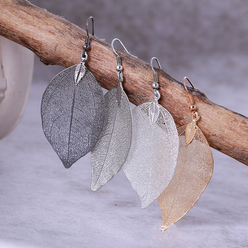 Bohemian Dangle Long Earrings Unique Natural Real Leaf Big Earrings For Women Jewelry Gift oorbellen pendientes mujer mod