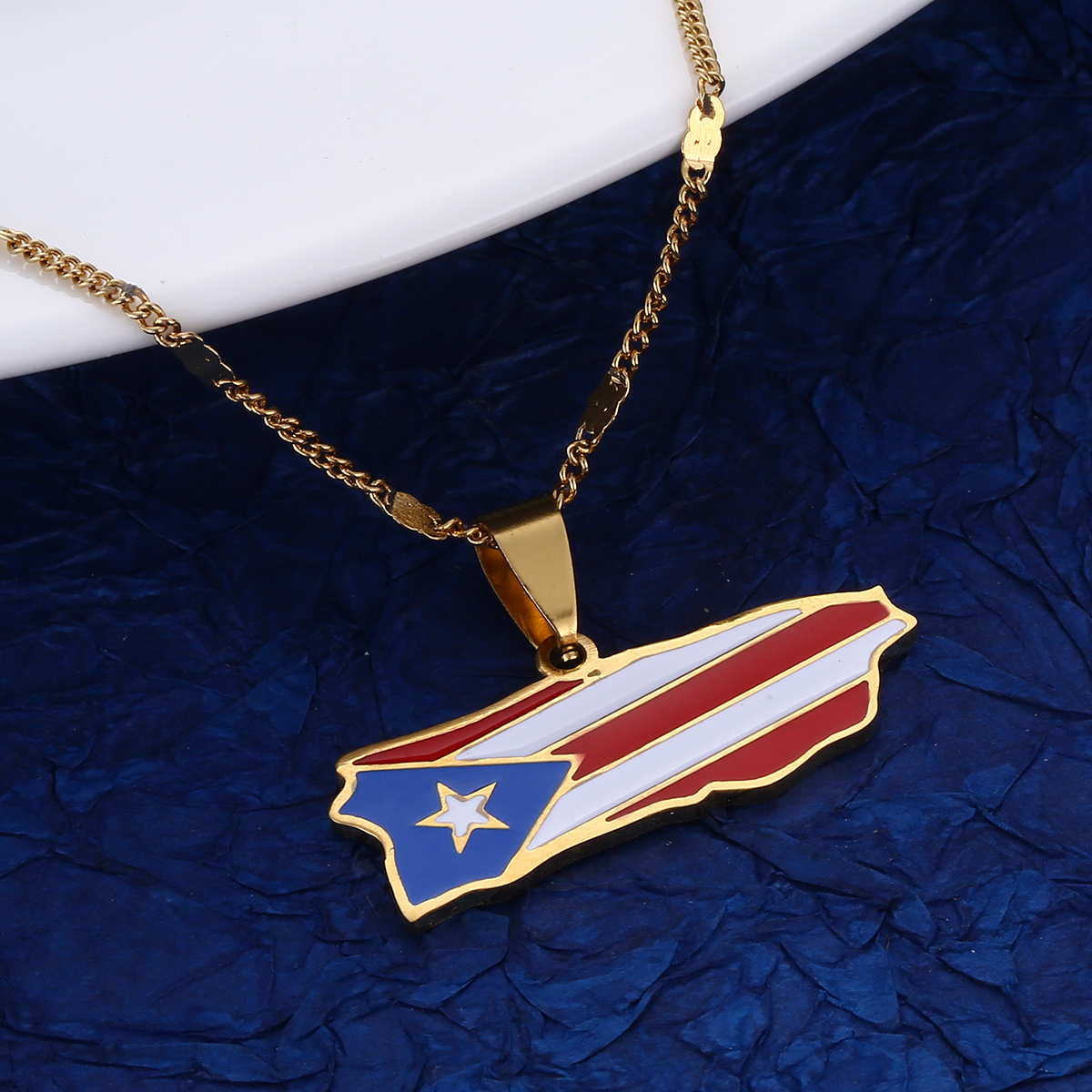 Stainless Steel Enamel Puerto Rico Map Pendant Necklace for Women Men Puerto Ricans Map Chain Jewelry