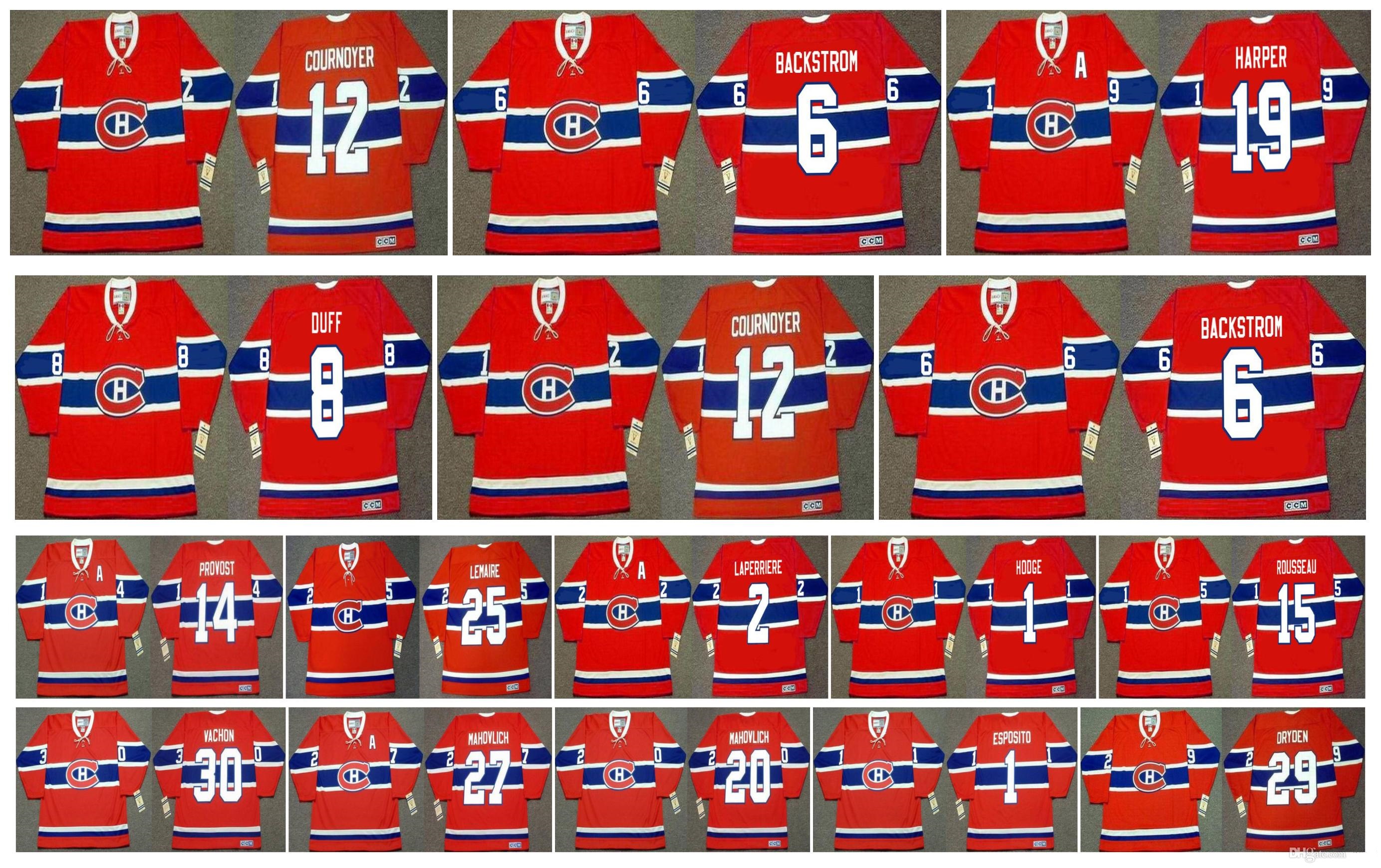 

Vintage Montreal Canadiens Jersey 19 Larry Robinson 29 Ken Dryden 30 VACHON 27 FRANK MAHOVLICH 20 PETER MAHOVLICH 1 TONY ESPOSITO CCM Hockey, Colour 15