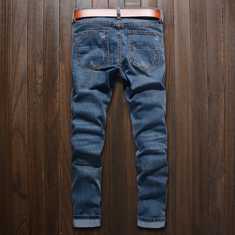 Men's Jeans Hem Zipper Stretch Knee Ripped Biker Men Hole Hip Hop Clothing Skinny Fashion Brand Pants Drop