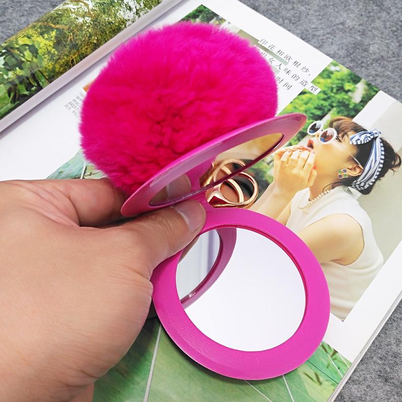 DHL Portable Pocket Mirror Keychian Keyring Charm Espejo Para Maquillarse Soft Ball Keyfob Jewelry Key Holder Makeup Mirror