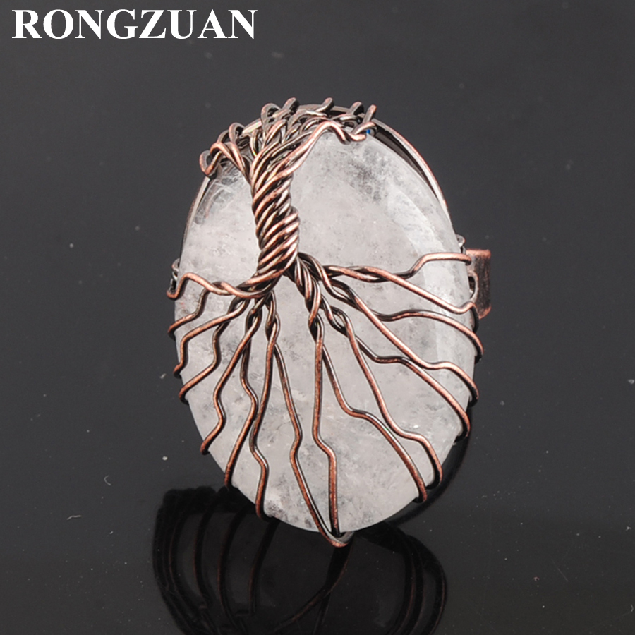Women Solitaire Ring Natural Stone Crystal Oval Bead Adjustable Size Party Fashion Jewelry Copper Wire Wrapped Tree of Life Rings DX3060
Women Solitaire Ring Natural Stone Crystal Oval Bead Adjustable Size Party Fashion Jewelry Copper Wire Wrapped Tree of Life Rings DX3060