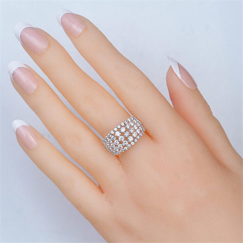 Choucong Sparkling Handmade Luxury Jewelry 925 Sterling Silver Pave White Sapphire CZ Diamond Promise Hollow Women Wedding Band Ring Gift