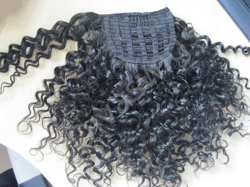 120g black woman's Short High Ponytail Human Hair Clip In Hair Extensions Drawstring Ponytail HairPieces kind of curly ponytail hairs