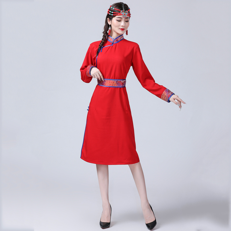 Ethnic traditional clothing women Mongolian cheongsam dress stand collar modern Qipao robe elegant oriental gown Asia costume