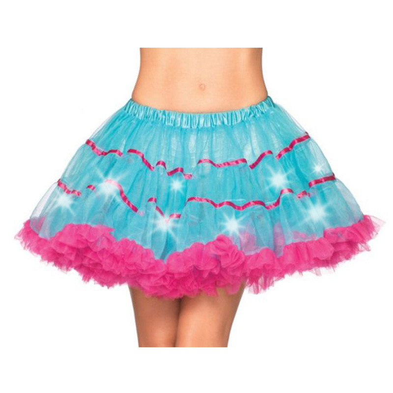 Party Led Light Tutu Skirt Women Halloween Christmas Festival Club Stage Dance Show Mesh Mini Pleated Tulle Petticoat