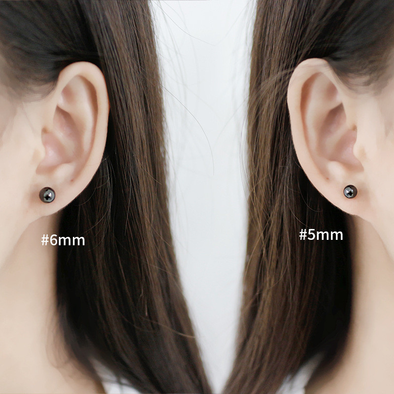 2.5mm 3mm 4mm 5mm 6mm Black Round Bead Stud Earring For Women 100% Genuine 925 Sterling Silver Ear Piercing Earring Black Color