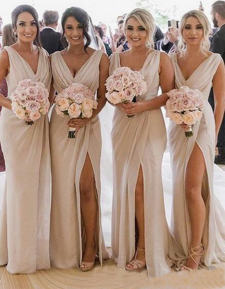 2020 V-Neck Bride Maid of Honor Gowns real picture vestido madrinha Slit Mermaid Bridesmaid Dresses Long Sexy Backless Wedding Party Dress